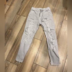 American eagle cream colored ripped jeans